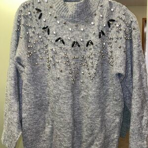 Elegant Gray Sweater with Embellishments
